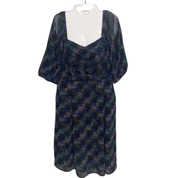 Cabi Elaine Dress Womens Medium Geometric Print Smocked Back Square Neck Multi - Picture 2 of 13